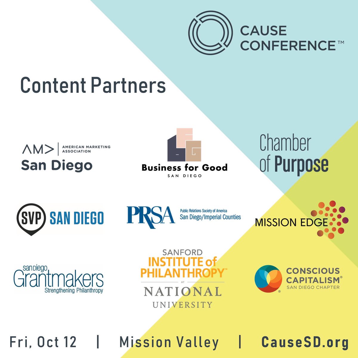 AMASanDiego's tweet photo. #CauseSD, A COMMUNITY #COLLABORATION: We’re elevating the community—collectively. #SanDiego’s #purpose-driven orgs have joined forces to co-create the most impactful #Cause #Conference experience ever. THIS FRI, OCT 12. JOIN US: https://t.co/WfKdaZDI4i https://t.co/YuVjWkhDNn