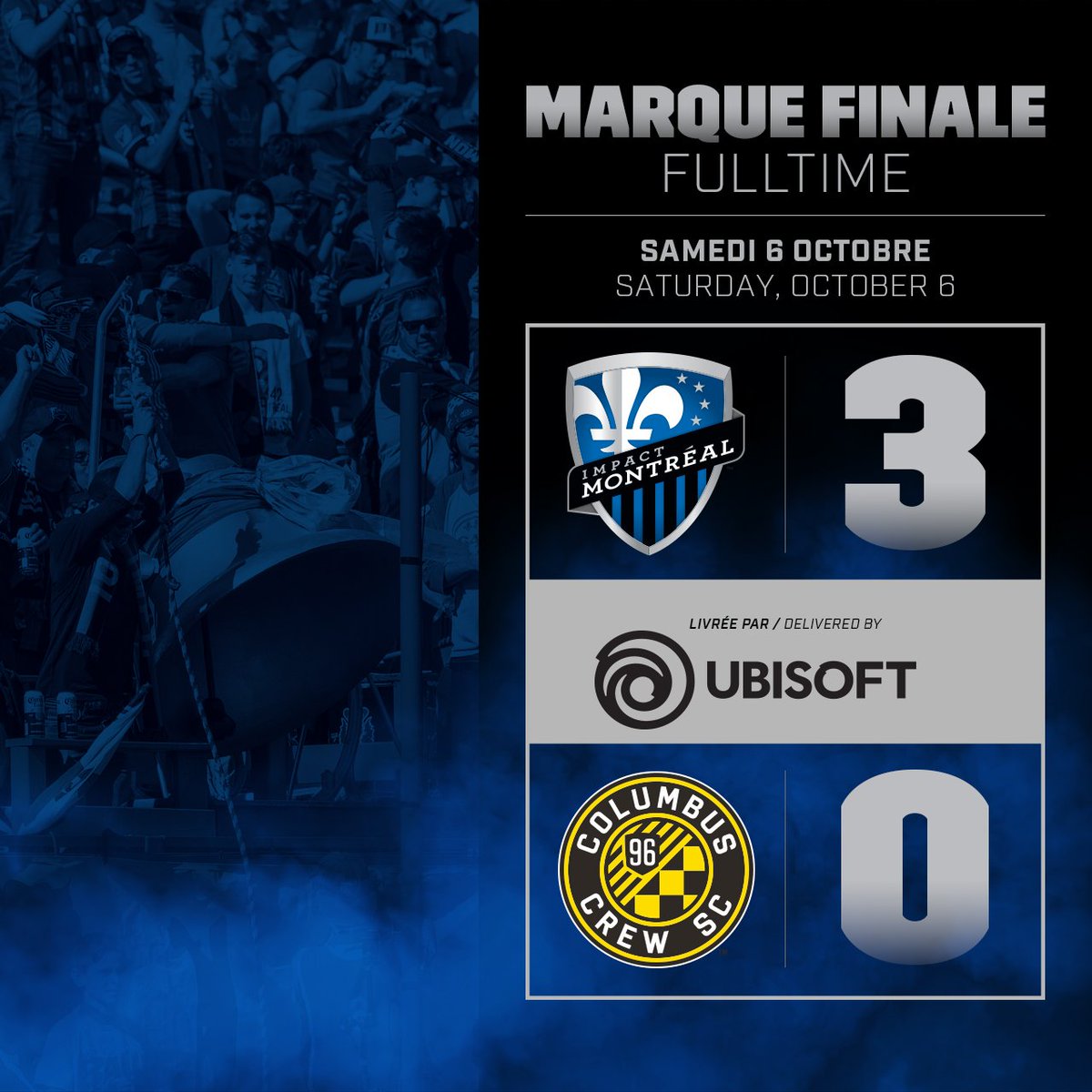 cfmontreal's tweet photo. MARQUE FINALE | FULL TIME

Les Montréalais s'imposent à domicile. 

Montreal takes all three points at home

TOUJOURS SIXIÈME DANS L'EST, ALLEZ MONTRÉAL ALLEZ!

#IMFC #MTLvCLB https://t.co/1fyyiBu02w