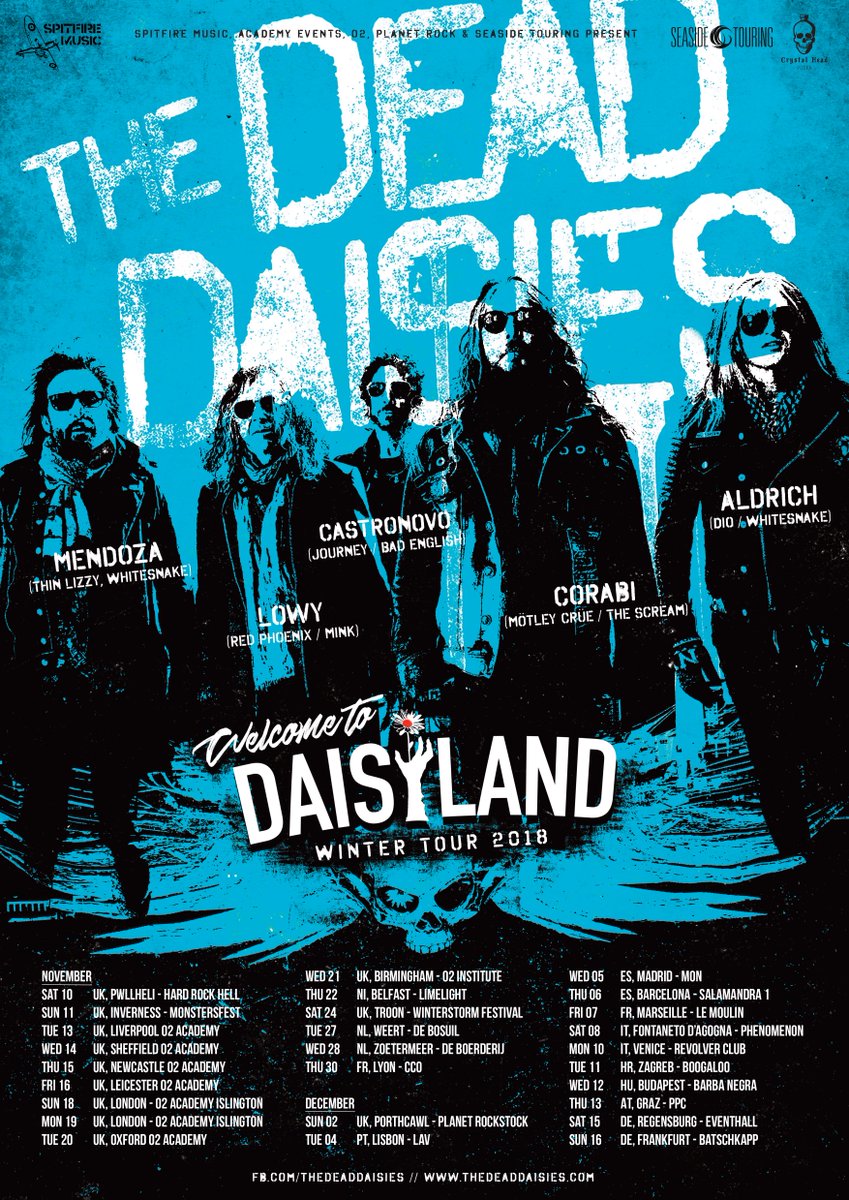 thedaisyland's tweet photo. THE DEAD DAISIES ARE COMING BACK TO EUROPE AND THE UK THIS WINTER! We can't WAIT to bring the rock across Europe and the UK, tickets are selling fast so what are you waiting for! Get your tickets NOW!! https://t.co/lsGlgNhlLo https://t.co/veXxtWdNys