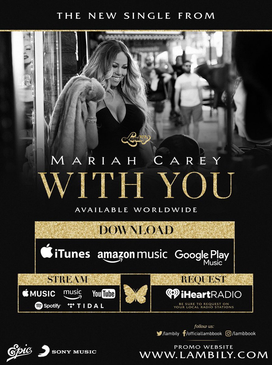 Lambily's tweet photo. We fux with the new single #WithYou π by @MariahCarey is available worldwide! Stream & Download at https://t.co/rzEkANCaVa - #MC15 has officially begun! #lambily #lambbook #mariahcarey https://t.co/f8DEs7lHEX