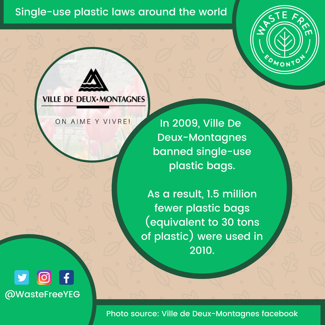 WasteFreeYEG's tweet photo. Many Canadian jurisdictions have taken action to address single-use plastics, demonstrating that banning or putting a surcharge on these items can be an incredibly effective. For example: Deux-Montages, Quebec
More info: https://t.co/8etIiiSXRy https://t.co/KveNeEJRG4