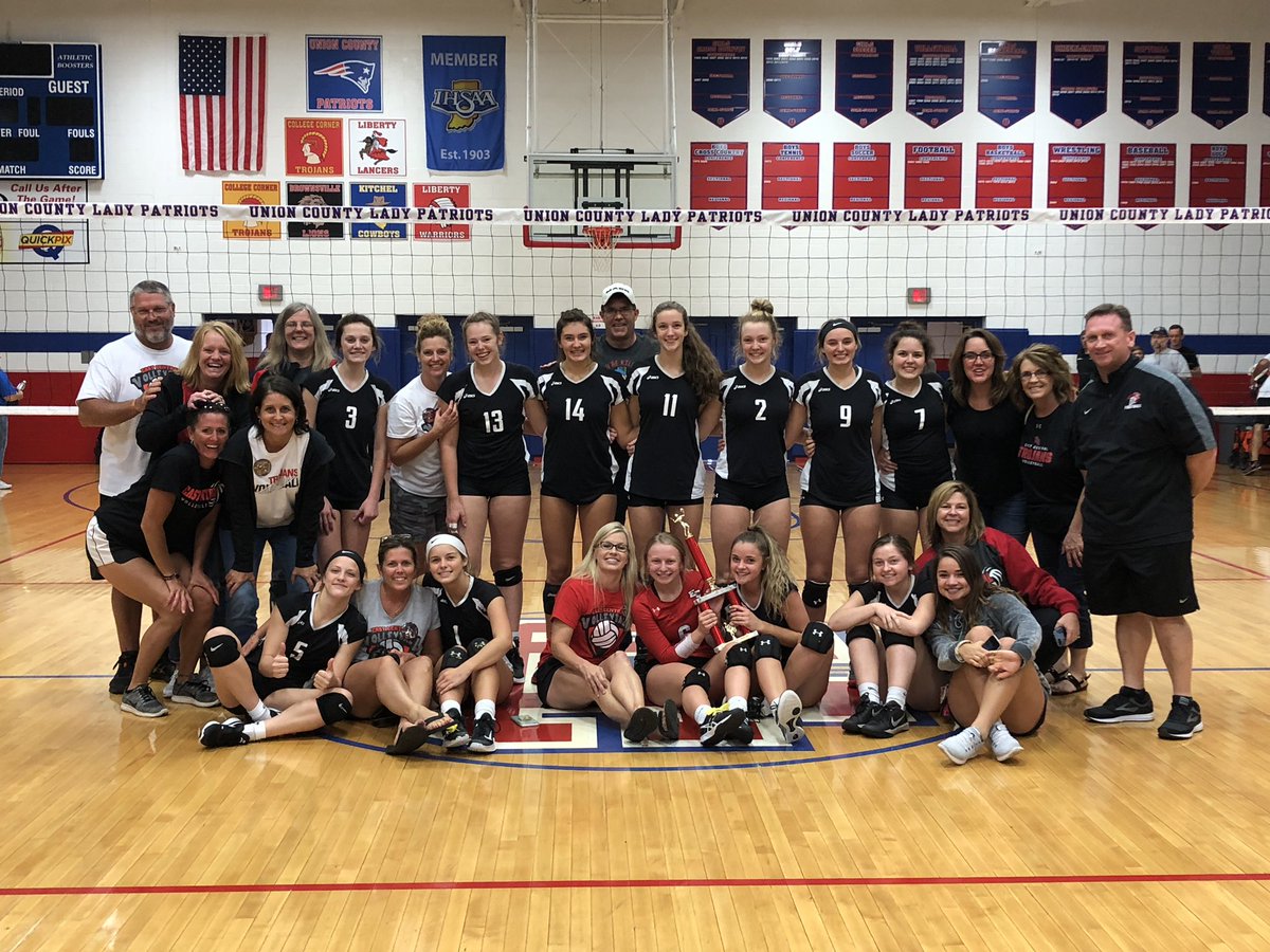 CoachLaker's tweet image. #ECVB defeated our conference rivals Lawrenceburg in the championship today to become back to back Union County Invite Champs! It sure is a great day to be a Trojan! #icantbutwecan @ECTrojanSports