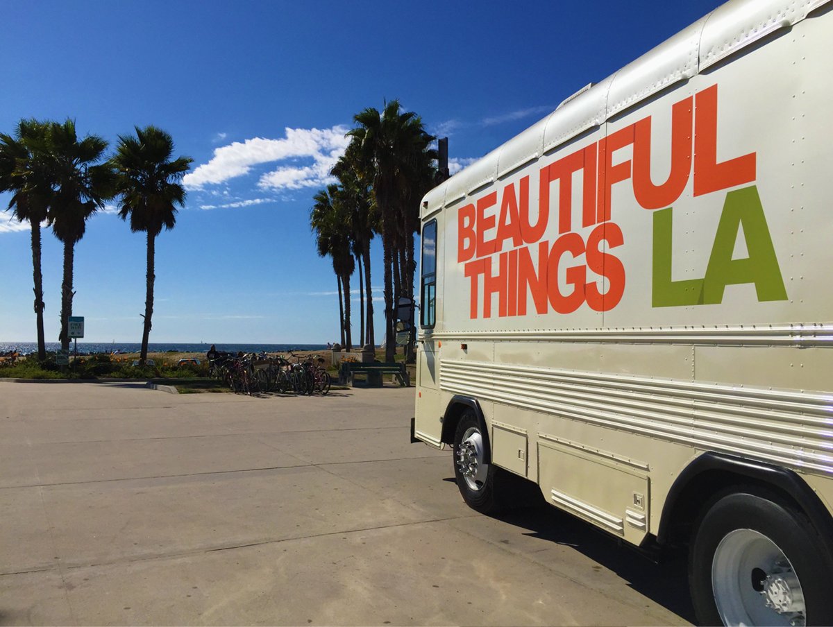 Housed in a sleekly renovated, vintage Bluebird School Bus, Beautiful Things L.A. will be parked in our lot across from <a href="/fathersoffice/">Father's Office</a> during #culvercityartwalk, shuttling specially curated accessories, home goods and apothecary items all across SoCal.