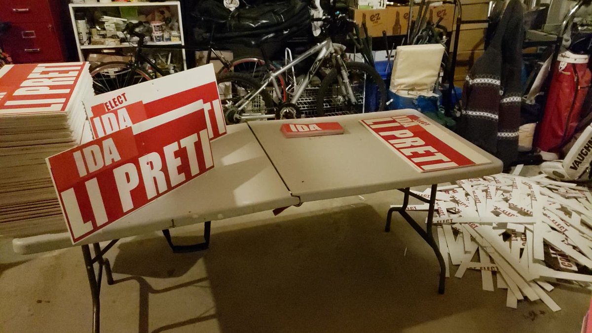 idalipreti's tweet photo. The sign war in Humber RIver Black Creek is REAL!
The shop -Special thank you to my brother @jcamps30 for prepping more signs !!! We have 573 sign requests pending but only 40 signs left!!!!  Love you Joe !!!! #TCDSB #trusteecandidate #voteida #donate #humberriverblackcreek https://t.co/FntDdLbvLi