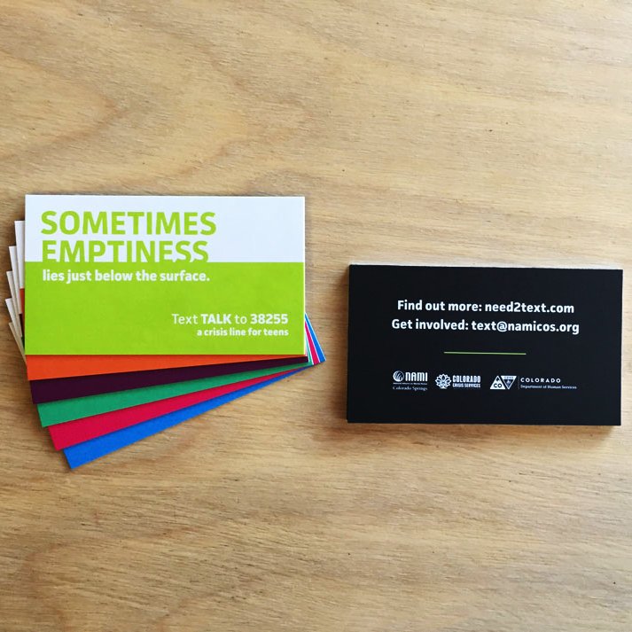 NAMICSprings's tweet photo. The Colorado State Office of Behavioral Health has approved the Below the Surface campaign for statewide adoption! Just remember, you can text TALK to 38255 and instantly be connected with a Master’s level counselor. For more information visit https://t.co/zN2YOX7WEn.” https://t.co/7VkTTQ06wG