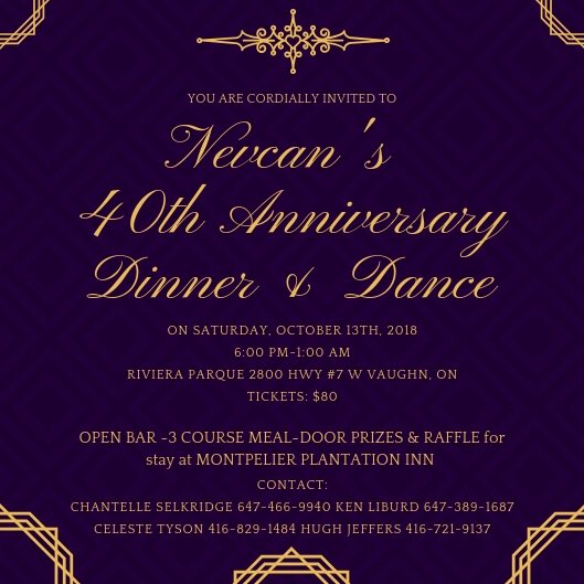 markbrantley3's tweet photo. If you are in #Canada this 40th anniversary gala of #NEVCAN is a must attend event. Celebrating 40 years of service to the people of #Nevis in #Canada and back home in #Nevis. A demonstration of the power and contribution of our #Diaspora #DiasporaMatters https://t.co/zR2eGagdsj