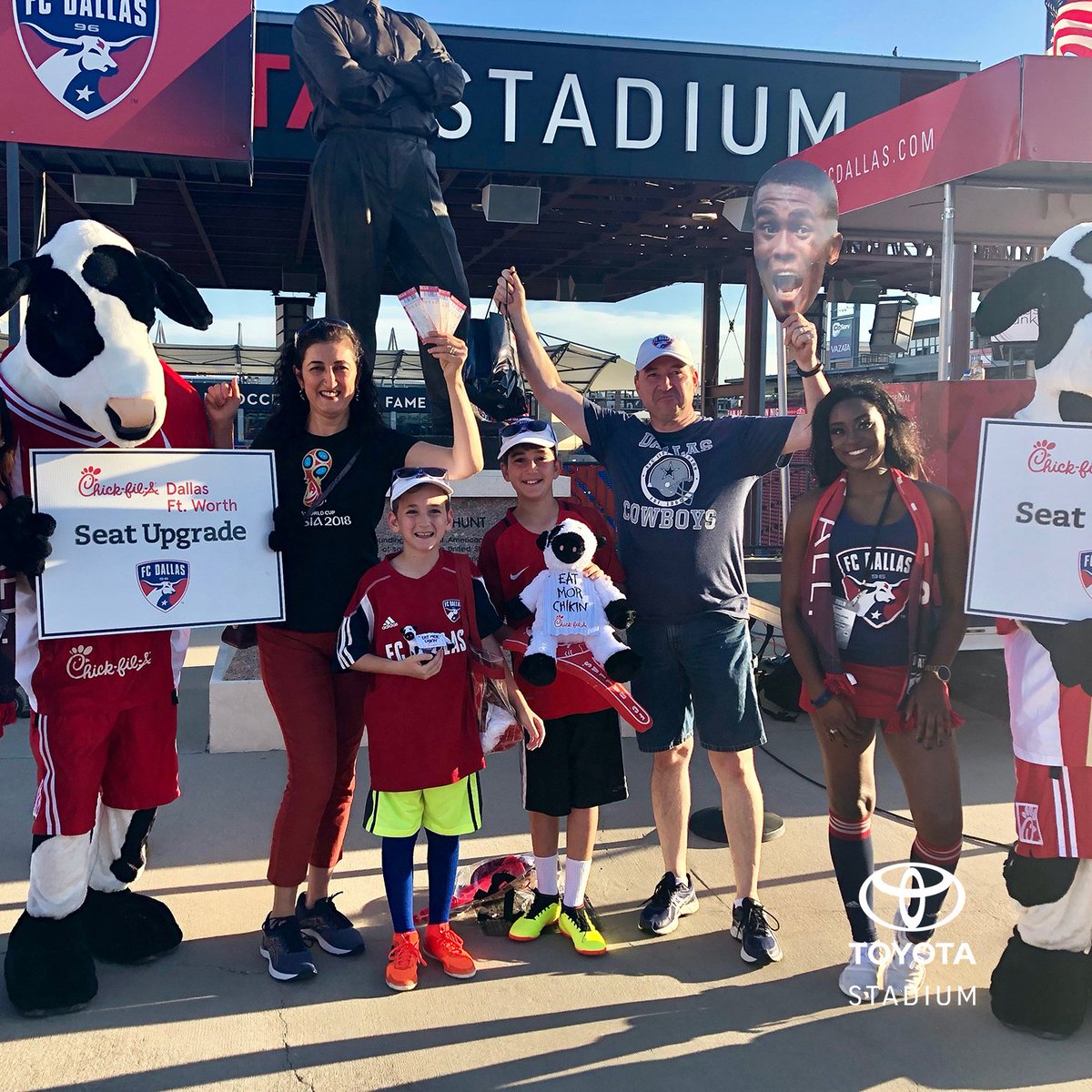 ToyotaStadiumTX's tweet photo. It's a day of soccer for the Karmizin family! They came straight from soccer practice to cheer on FCD to another win (and won our @chickfila seat upgrade!

#FCDvORL | #CFADFWSeatUpgrade https://t.co/PBRZXdBWpw