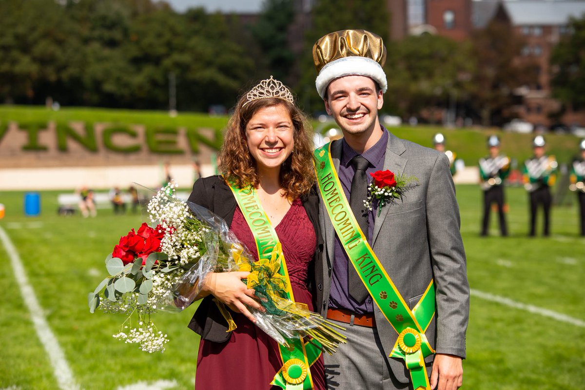 MySaintVincent's tweet photo. Congratulations to our 2018 Homecoming queen Lucille Bujdos and king Kyle Ward! 💚💛 #SVC #hoco2018 https://t.co/ZWcvJVjlxN