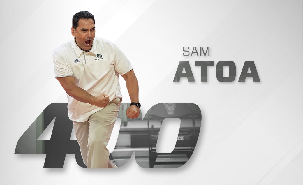 GoUVU's tweet photo. Congrats to head @uvuvolleyball coach Sam Atoa on recording his 400th career victory today in UVU's 3-0 sweep over #WACvb foe Grand Canyon! #GoUVU #UVU #NCAAvb #Number400 https://t.co/V4kHG7Qvvo