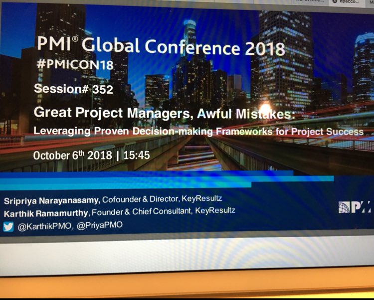 emwhyng's tweet photo. Thank you for a great session on decision-making @PriyaPMO @KarthikPMO #PMICON18 https://t.co/9GYtTw2NIB