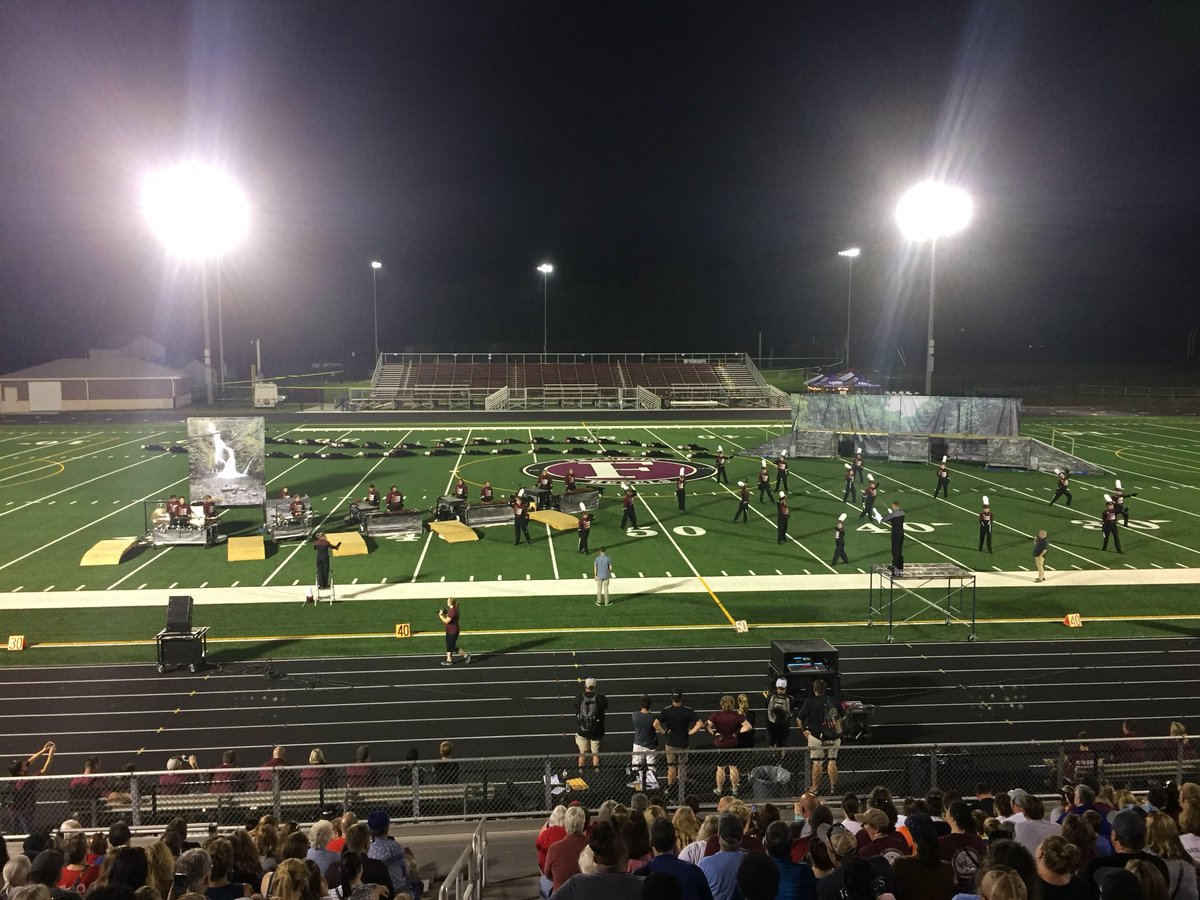 BandGuy11's tweet photo. Wow, Station Camp! Beautiful effects in this show! Love the cajon feature! “The Bridge Builder” #FHSSonicBoom18 https://t.co/D3PkAPrSUu