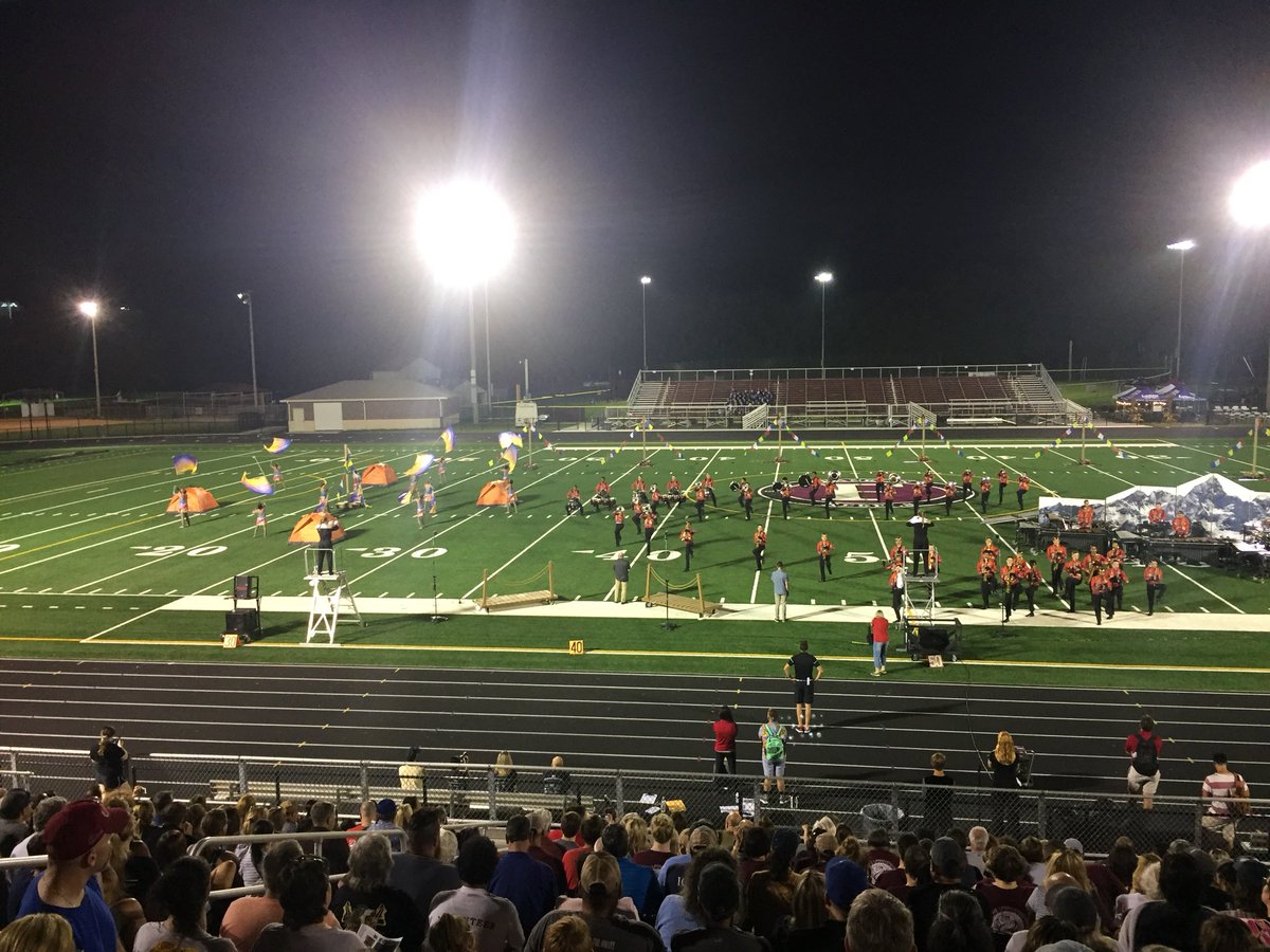 BandGuy11's tweet photo. Returning to Sonic Boom with their show, “The Climb”, is last year’s Grand Champion Ravenwood. And it looks like they came to stay! #tentsonthefield #FHSSonicBoom18 https://t.co/z7xpcAPJcl