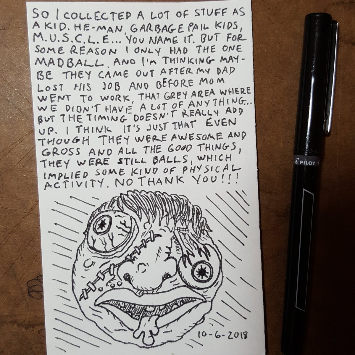 rickeydoesit's tweet photo. Thanks to my boyfriend Brian for helping me connect the dots for this one... #inktober #inktober2018 #day6 #drooling #day6drooling #inktobercomic #childhood #toys #madballs #heman #garbagepailkids #musclefigures #80s #slobulus https://t.co/hhREx2AEkz