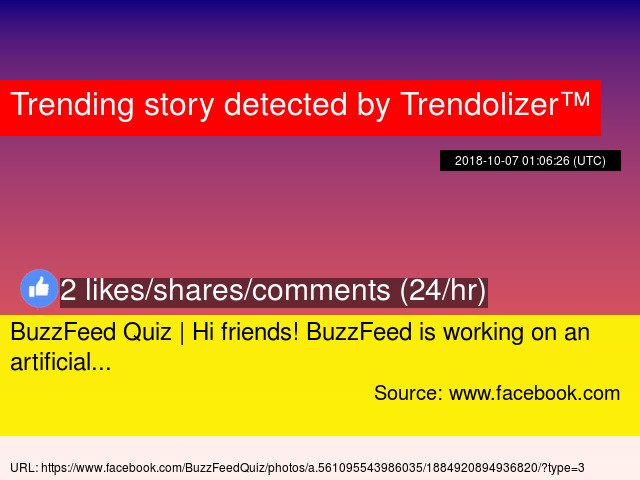 Quizzolizer's tweet image. #BuzzFeed Quiz | Hi friends! #BuzzFeed is working on an artificial... #artificialintelligencesolution... quiz.trendolizer.com/2018/10/buzzfe…