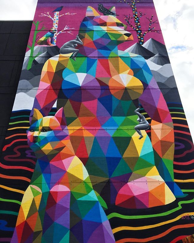 CarolynBHeller's tweet photo. The coolest canine in #Edmonton? Spanish artist Okuda San Miguel created this colorful six-story mural this summer in the city’s Old Strathcona neighborhood. @exploreedmonton @okudart @travelalberta #gomedia2018 .
.
.
.
#art #streetart #mural #exploreedm… https://t.co/CGChGdJaYs https://t.co/J9Lh8nmXd2