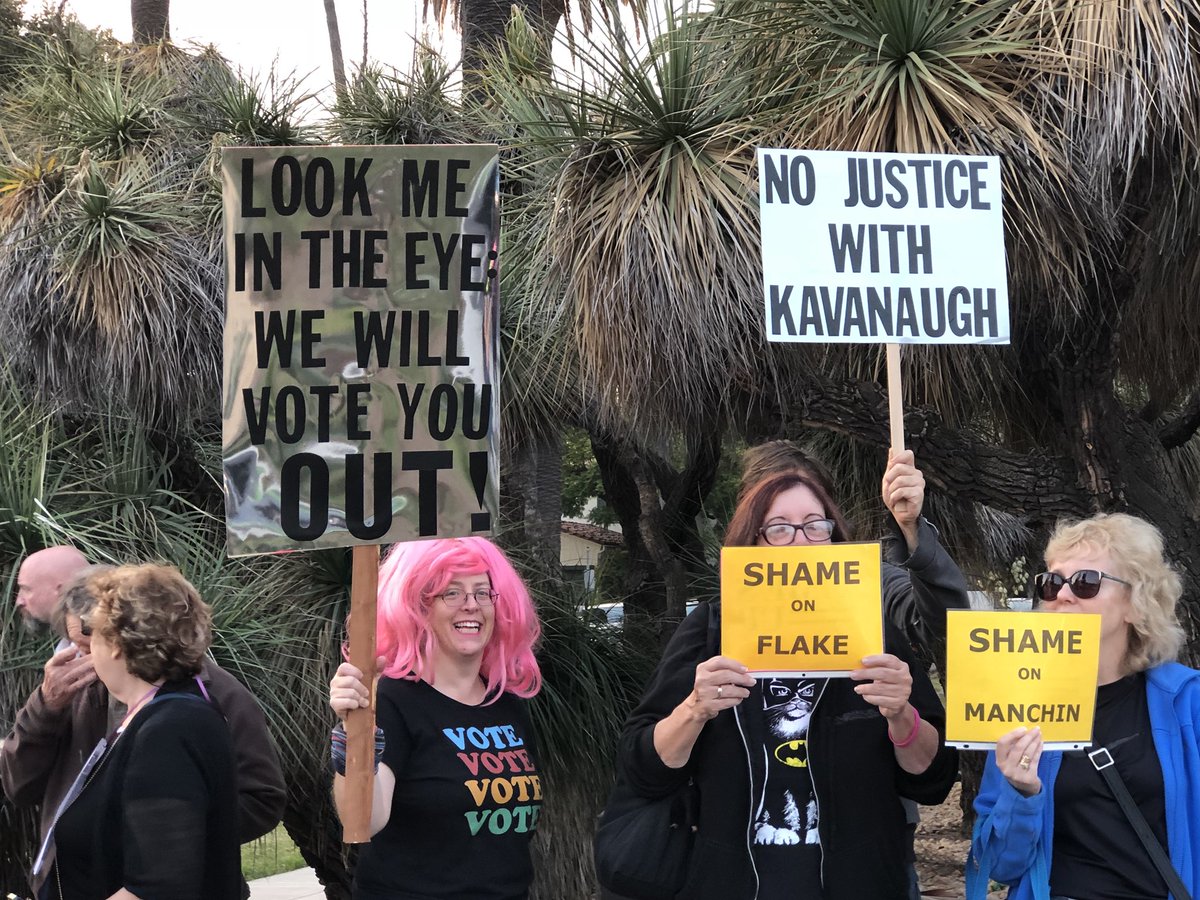 PDSMM90290's tweet photo. Happening now: Protest against #Kavanaugh Vote out everyone who voted for that liar!! #BelieveWomen #VoteWithVengeance https://t.co/u2OxcgyatH