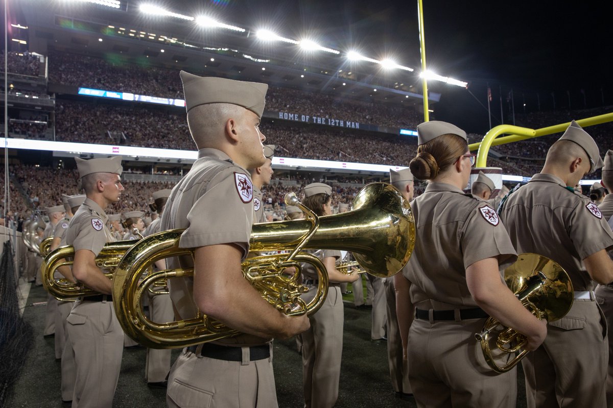 Band lined up in the endzone
