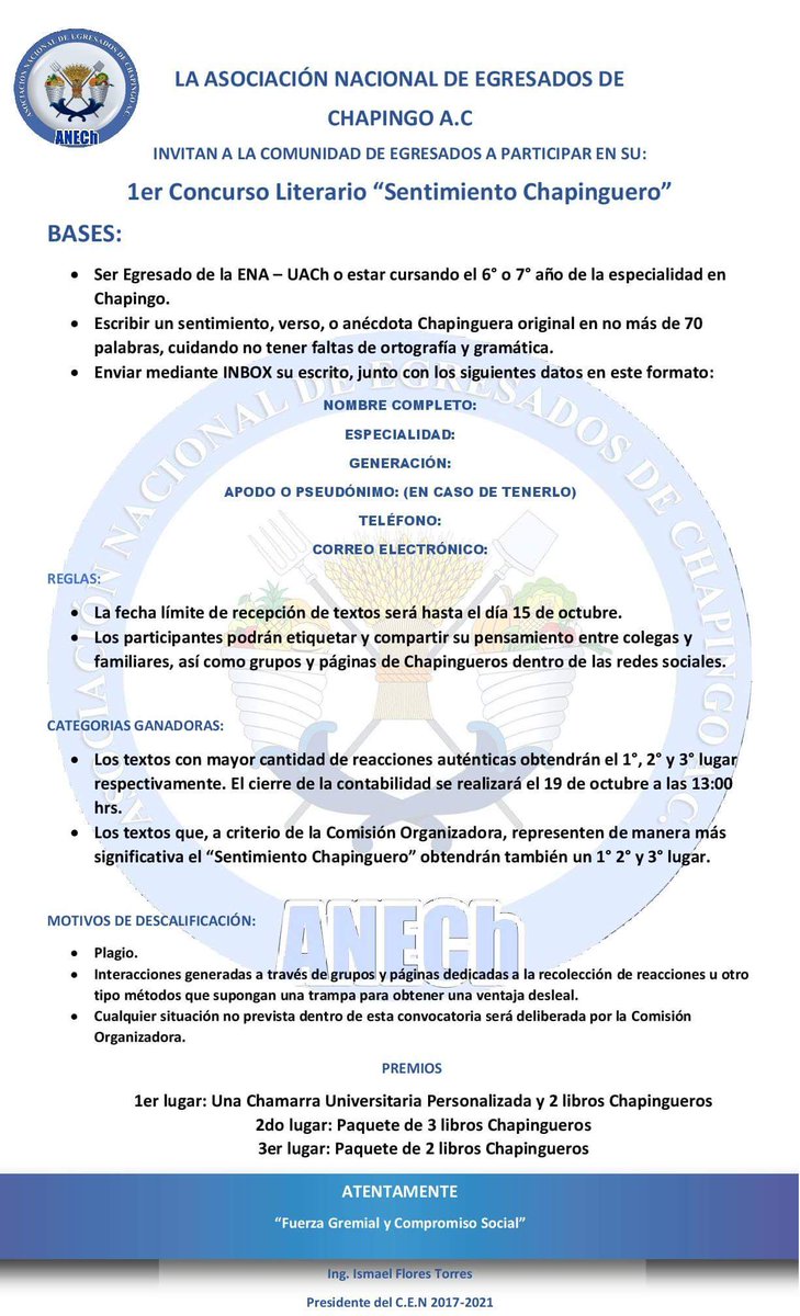 ANECh_Oficial's tweet photo. #ANECh_Deporte_Cultura_Recreación
Participa

@uach_chapingo @CIESTAAM_UACh @Chapingo_visual
@Fundacion_UACh @Aechoac @homeroblas @FTSTyF @ANECh_Mexico @ANECh_Chiapas @ANECh_Zacatecas @FIRA_Mexico @SAGARPA_mx @FNDMX @SENASICA @CONAFOR @agrofitoymas @ANECh_Sonora @conagua_mx https://t.co/VE7dwBaALJ