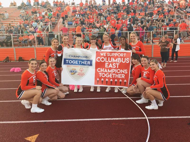 CEHS cheer supports Champions Together!!! #InclusionRevolution #GoOs 🧡🧡🧡