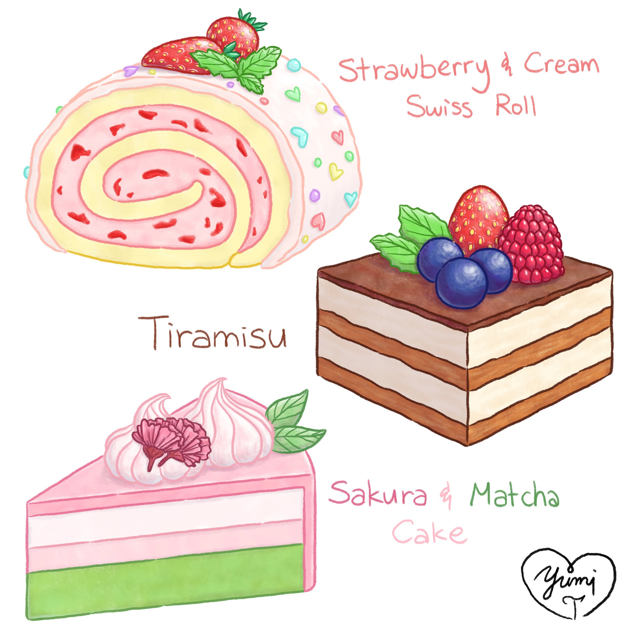 Yumi Tsang Yumtober 3 Cake What Is Ur Favorite Cake Inktober Inktober18 Art Illustration Drawing Sketch Food Sketchbook Digitalart Kawaii Cute Cartoon Doodle Yummy Cake Strawberry Tiramisu