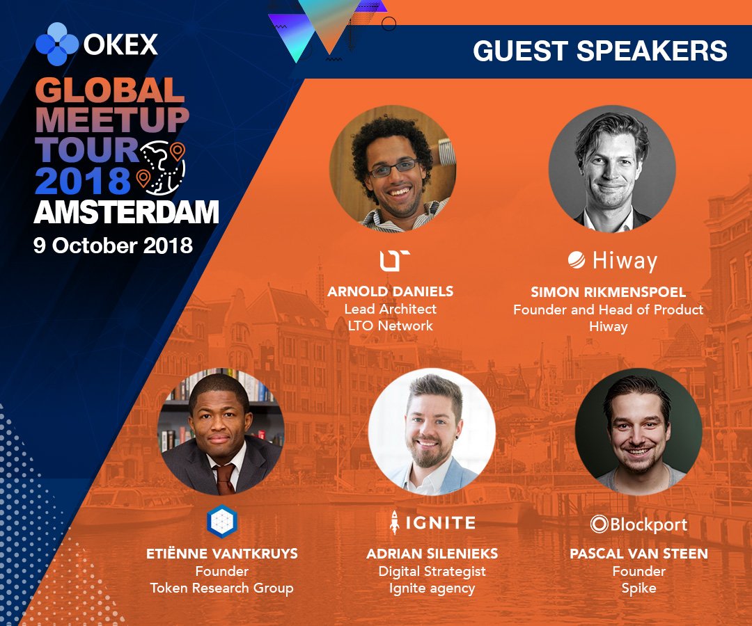 okx's tweet photo. We are glad to have @LTOnetwork @ArnoldDaniels, @hiwayplatform Simon Rikmenspoel, @TokenResearchG @hettalentctc, @agency_ignite Adrian Silenieks, and Spike @pascalvansteen as our speakers at Global Meetup Tour in Amsterdam. Come and join us. 👉 RSVP now: https://t.co/FVZRj3Hee1 https://t.co/B0kikpvRkU