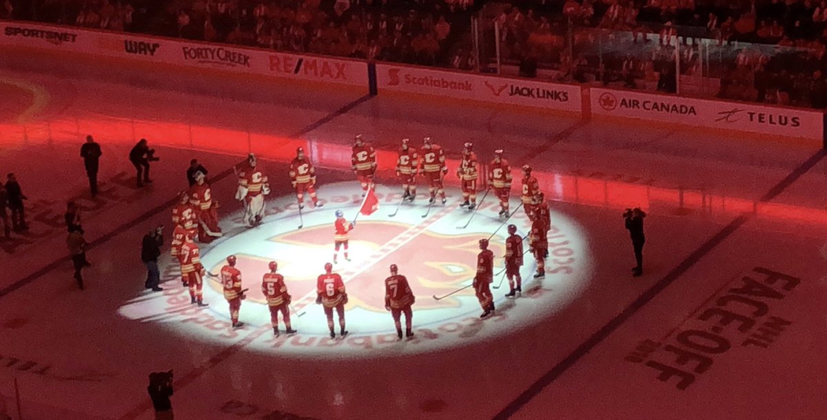 LowaBeebe's tweet photo. Sea of Red 🔥🔥🔥at @NHLFlames #flames #flamesgame #hockey #nhl #homeopener #YYC #CofRed #celebratecofred 🤗 https://t.co/eKBnXS47x3