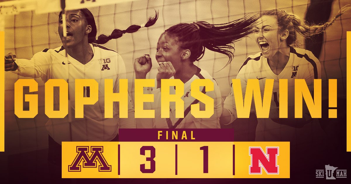 GopherVBall's tweet photo. #Gophers win! Minnesota defeats No. 3 Nebraska in four!

 Minn.       Neb.
2⃣5⃣- 2⃣0⃣
2⃣3⃣- 2⃣5⃣
2⃣5⃣- 1⃣4⃣
2⃣5⃣- 2⃣1⃣ https://t.co/vHx53YlpHt