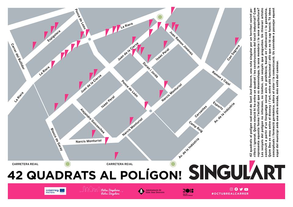 justsingulart's tweet photo. Una petita "xuleta" perquè no us perdeu ni un sol quadrat de #POLÍGON , l'itinerari pel polígon industrial que ens proposa en #QuimDeu . A veure qui els aconsegueix veure tots... 😉
#festivalSINGULART #SantJust #lowllobregat https://t.co/7zelAXpAgT