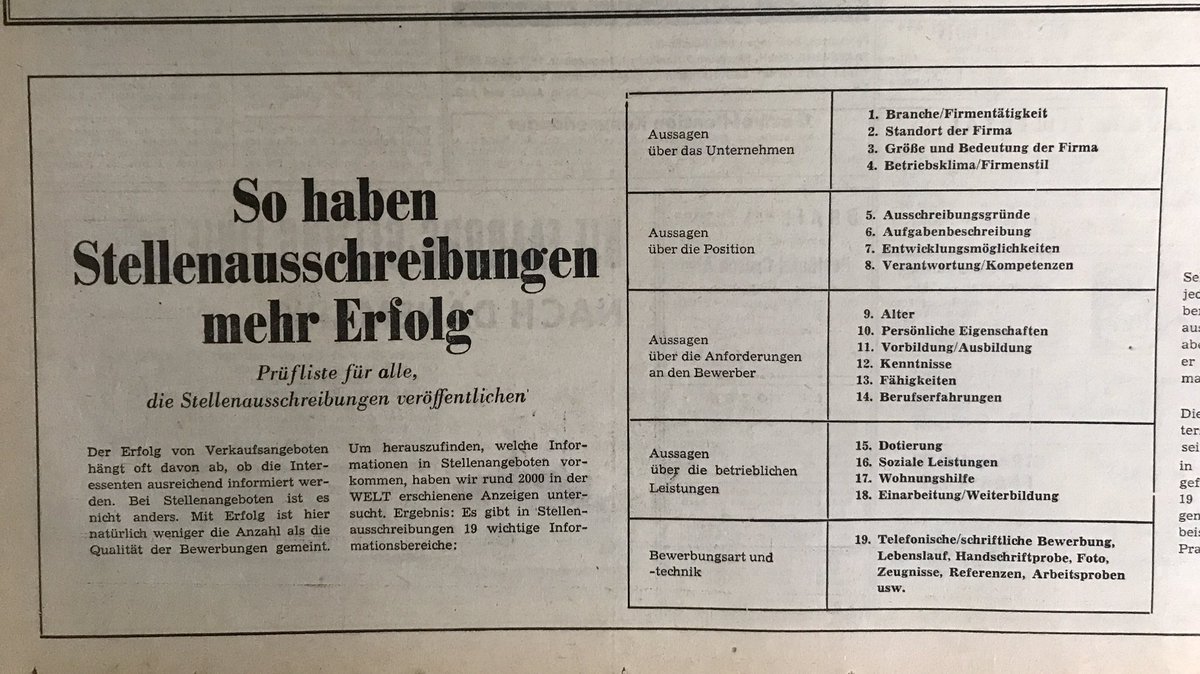 _Meifert's tweet photo. Für alle, die Stellen besetzen wollen. Die ultimativen Tipps der @welt aus dem Jahr 1968 😂😂 #employer #branding https://t.co/jxUcWPvAZK