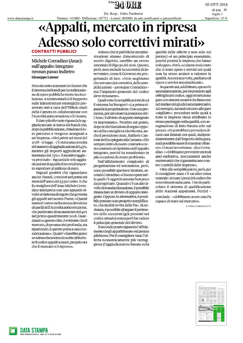 Confcooperativ1's tweet photo. #Appalti #Anac #AppaltoIntegrato intervista @mcorradino di @GiuseppeLatour su @sole24ore @giorgiosantilli @idanicotra @ItaCooperativa @Marco_Ventu @fabioladiloreto @FedSolidarieta @ConfcoopLavoro @ConfcoopCultura @SanitaCCI @st_granata @MassimoStronati @IreBongiovanni @GaeMancini https://t.co/XHBx1LvX2I