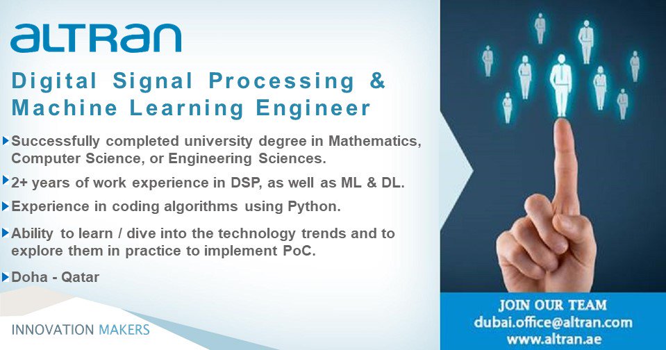 CapgeminiEngME's tweet photo. Apply Now!
Position: Digital Signal Processing &amp; Machine Learning Engineer.
Click the link to send resume: https://t.co/WkvVZTTDEc
Website: https://t.co/6m9f9cMk0v https://t.co/oFSmaU1jrK