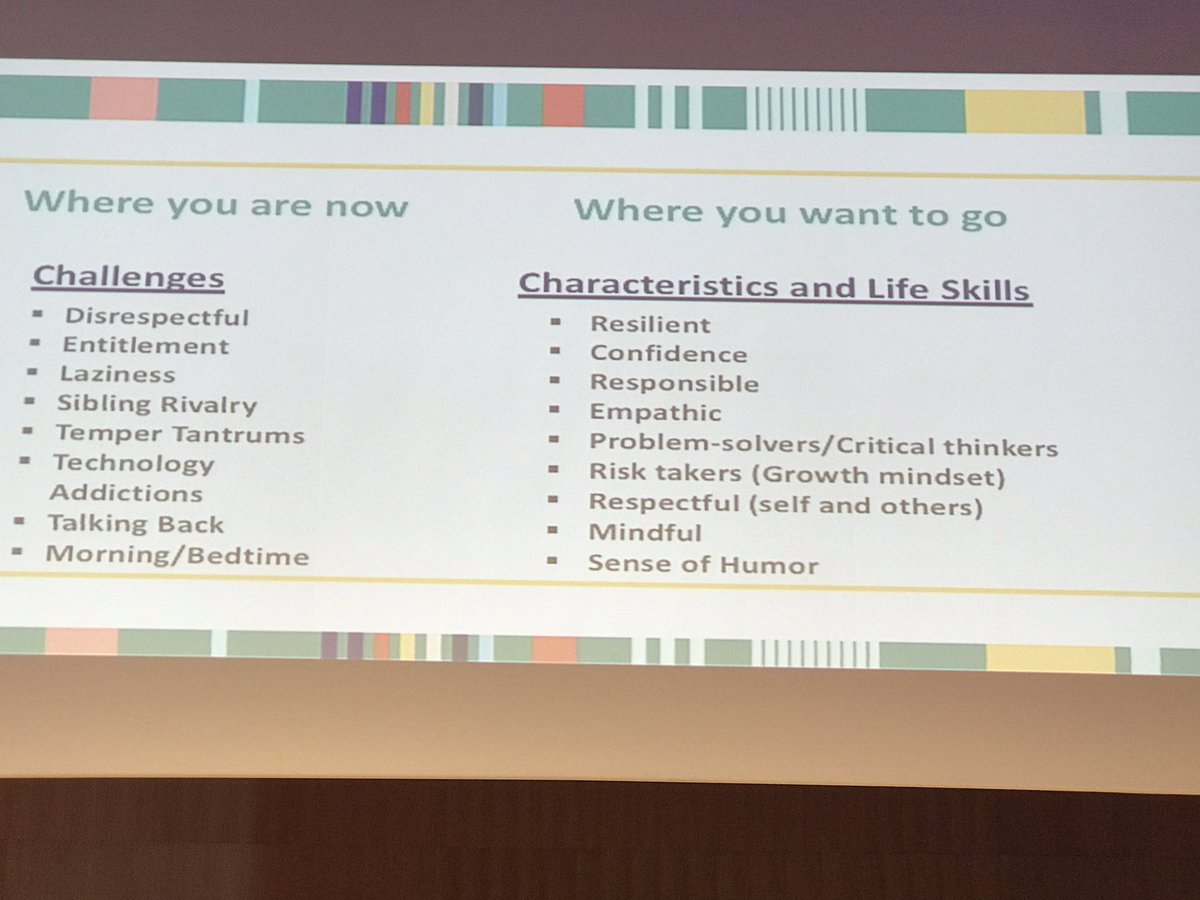 #tlforum2018 Each challenge (left column) is an opportunity for teachers/parents to model a characteristic or life skill (right column) - for children to learn. #positivediscipline Joy Marchese #EDI_QF
