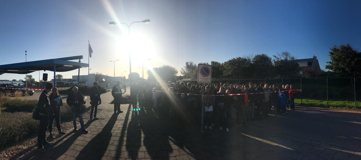 esa's tweet photo. Just a few minutes until the official opening gets underway and the doors are open for the annual #ESAOpenDay - first eager visitors are on their marks! #WvdW https://t.co/VVpt727oj7