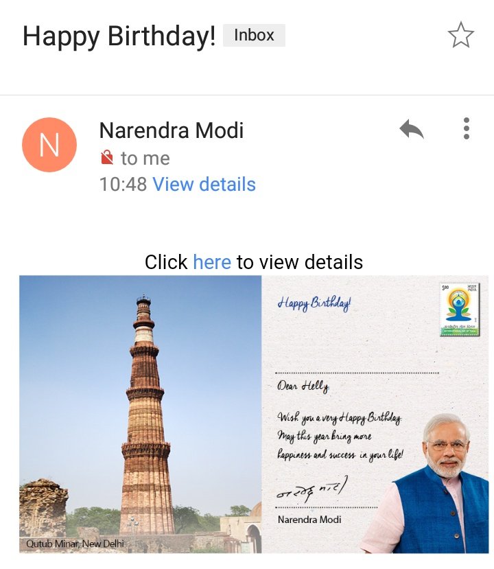 bhimanihelly's tweet photo. Thank you so very much Prime Minister @narendramodi for the best birthday wishes and blessings 😇 
#birthdaywishesfromPM #NarendraModi https://t.co/4eCCW6RAIy