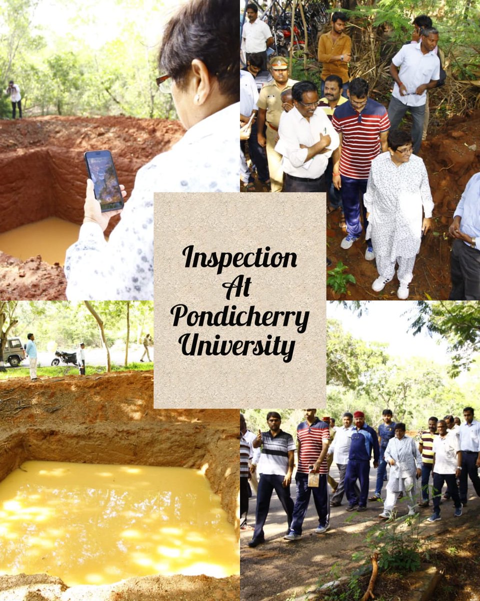 LGov_Puducherry's tweet photo. "Good to see the water harvesting pits at the university..You have 800 acres of land and have crossed 100 pits .. start numbering them and barricading them" -HLG @thekiranbedi during her inspection of #Pondicherry University 197th #Weekendround towards #WaterRichPuducherry https://t.co/fzP6yevFp4