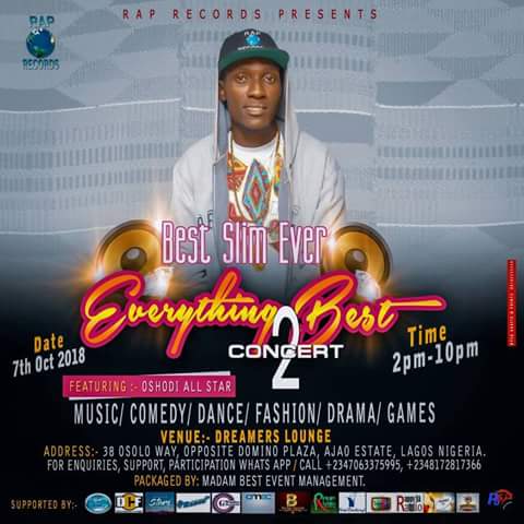 bestslimever's tweet photo. #EverythingBestConcert2
100% load
Host:@bestslimever
Time: 2pm - 10pm
Date: 7th, October, 2018
Venue: Dreamers Lounge
Address: 38 Osolo way, Opposite Domino Pizza, Ajao estate, Lagos Nigeria.
#RapRecords
#TeamBest
#OshodiToTheWorld
@robertpongracz
#EverythingBest rocks https://t.co/Fvv5GCH3O6