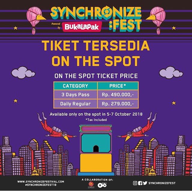 freemagz.com (@freemagz) on Twitter photo Hari terakhir <a href="/SynchronizeFest/">Synchronize Festival</a> 2018 nih, sayang untuk dilewatkan! Masih ada Dewa 19, RAN, Shaggy Dog, Jamrud dan deretan penampil lainnya. Belum dapet tiket pre-sale? Tenang aja! Karena masih ada tiket on the spot lohhh
SEE YOU THERE! Hari terakhir <a href="/SynchronizeFest/">Synchronize Festival</a> 2018 nih, sayang untuk dilewatkan! Masih ada Dewa 19, RAN, Shaggy Dog, Jamrud dan deretan penampil lainnya. Belum dapet tiket pre-sale? Tenang aja! Karena masih ada tiket on the spot lohhh
SEE YOU THERE!