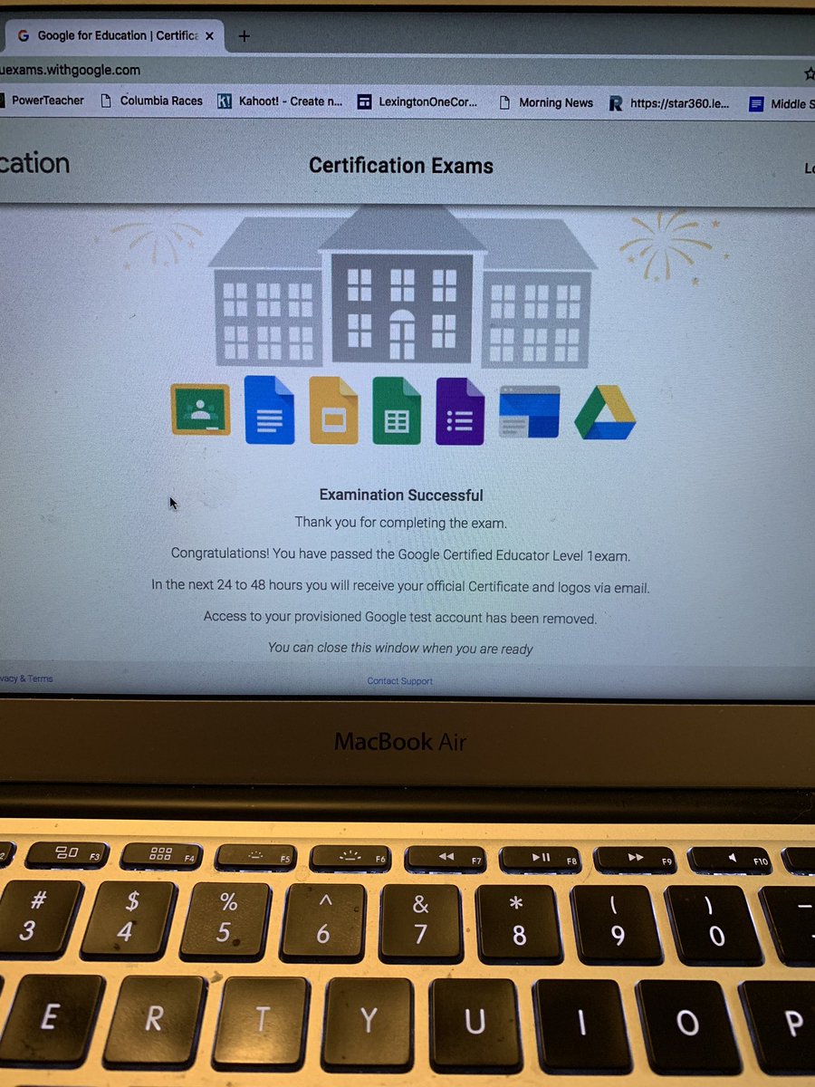 ClayCrawfordEdu's tweet image. Getting wild on a Saturday night at the Crawford household. Officially Google Certified Educator Level 1. Thanks to @GoogleForEdu for giving teachers so many valuable resources and @sbrooks2587 and @LiddleDenise for helping and encouraging me. #ontolevel2