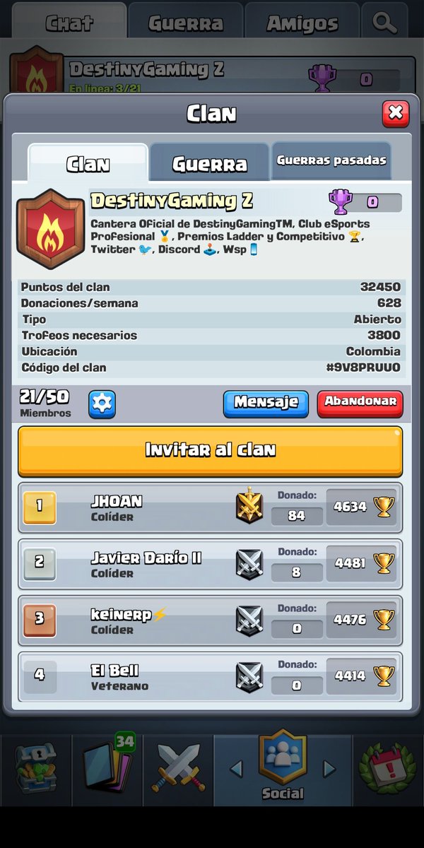 🏆 Anuncios 🏆

Oficialmente damos inicio a nuestros Clanes principal y Cantera los cuales estarán luchando por el Top.  tendremos premios a los mejores Ladder 🏅

Requisitos:
Principal ⬆️4300
Cantera ⬆️ 3800

<a href="/DarthStg/">Darth STG ©®</a> @DarkfightGT_ <a href="/ClashRoyaleES/">Clash Royale ES</a> @Gatsby0531 @DestinyGamingC1