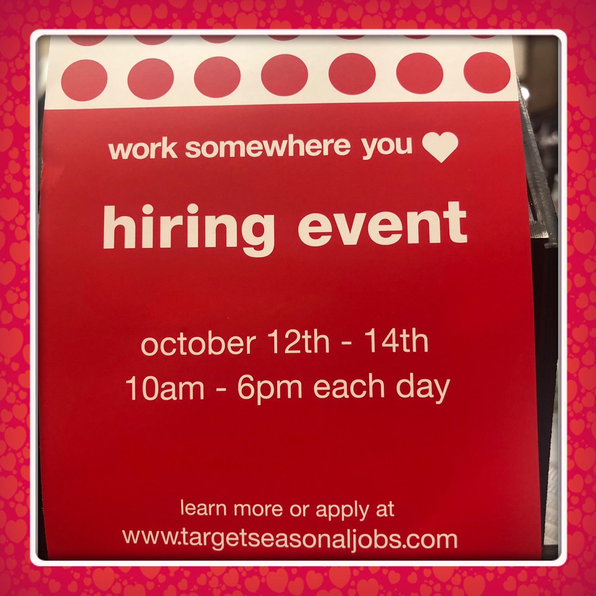 Come see me at the Marlton Target October 12-14!! On spot interviews for all seasonal positions!! Tell your friends and family!!! Learn more and apply at targetseasonaljobs.com