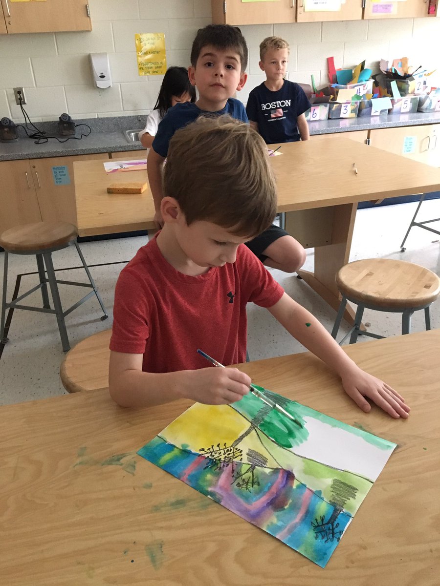 GretchenProcto3's tweet image. The first graders are learning about sunsets and silhouettes! @haycockart