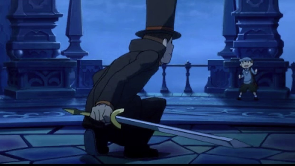 牧 レイトン先生が剣を振ったのは2回 アンソニーに 剣を取れよ って挑発された時 悪魔 の箱 と ルークに これ使って って投げられた時 レイ逆 それ以外は その辺にある機械の部品だったり棒きれだったり 先生の武器はいつもその場しのぎなのだ