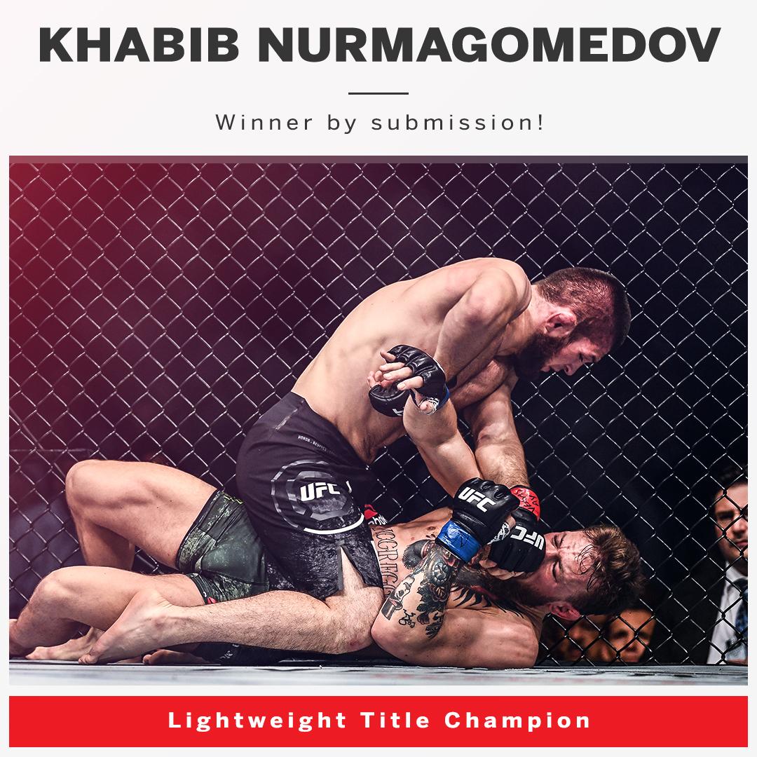 espn's tweet photo. Khabib Nurmagomedov defeated Conor McGregor ... and then jumped out of the Octagon to fight some more. https://t.co/jeuSjr6Fcu
