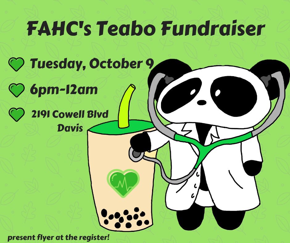 davisfahc's tweet photo. Share some fun times and boba with your fellow FAHC members after the General Meeting at our Teabo Fundraiser! https://t.co/zl42kkWAec