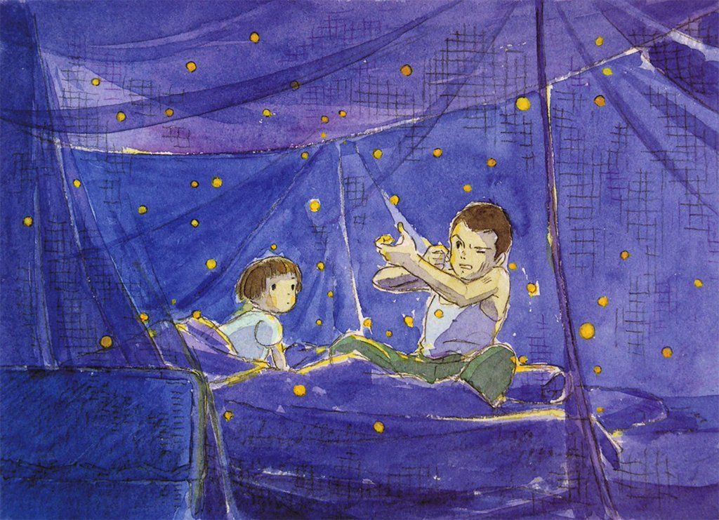 gen_ghibli's tweet photo. Boceto original a acuarela de 'La tumba de las luciérnagas' (Isao Takahata, 1988). https://t.co/MgOCo6DZ7d