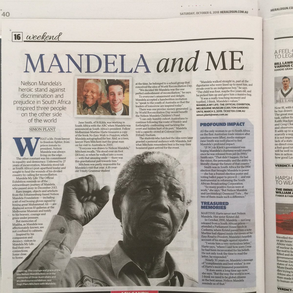 harte_martine's tweet photo. Thanks @theheraldsun #simonplant for sharing our family’s brush with Nelson Mandela when he visited Australia. #Mandelamylife official exhibition is on now @melbournemuseum worth a squiz https://t.co/b4IaGk8jl7