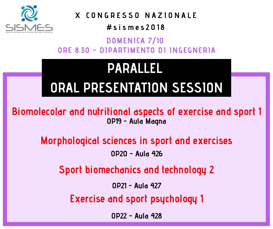 SISMESsocial's tweet photo. Siamo ormai giunti alla terza giornata congressuale di #sismes2018 ecco il programma di domenica #7ottobre 👇
✔ Buona continuazione a tutti!

@unimessina @CusUnime 
#scienzemotorie #scienza #ricerca #formazione #sport #allenamento #fitness #educazionefisica #SISMES #ANSA #MIUR https://t.co/M1yweTrIp5