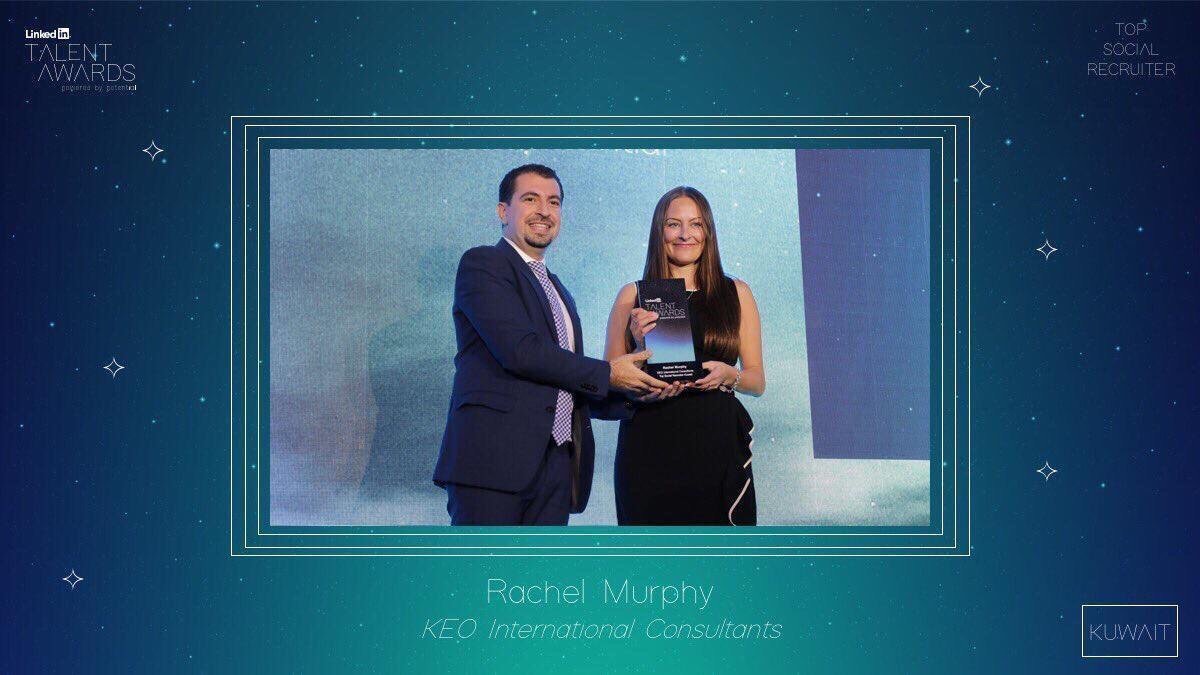 RachelMurphyUAE's tweet photo. Really pleased to have won the @LinkedInMENA  2018 - Top Social Recruiter, Kuwait - #TalentAwards https://t.co/YVVjcZtynV