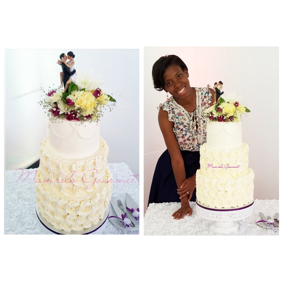 Mumzels's tweet photo. We did our FIRST tiered wedding cake this weekend and we are SO PROUD! 💃🏾💍Congratulations to Mr. & Mrs. Black!
#Mumzels. #GourmetPastries. #Homemade. #BakedWithLove. #MadeFromScratch. #VanillaCake. #ChocolateCake. #TieredCake. #WeddingCake. #RosetteCakes. https://t.co/3cZcRc0CIO