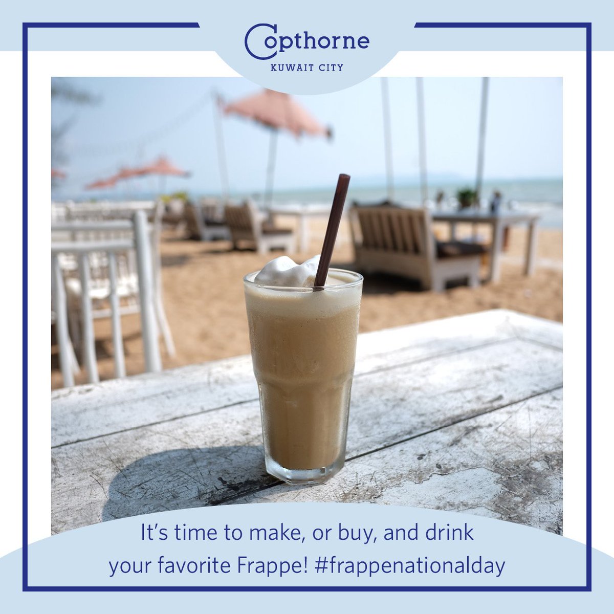 Copthorne_Kwt's tweet photo. Did you know its National Frappe Day? It's time to make, or buy, and drink your favorite Frappe! An iced or chilled coffee drink – it is one of the best ways to beat the heat or simply enjoy a drink.

#CopthorneKuwait #KuwaitCity #frappe #frappenationalday #drink #SaudiArabia https://t.co/PQNoIgBzKV